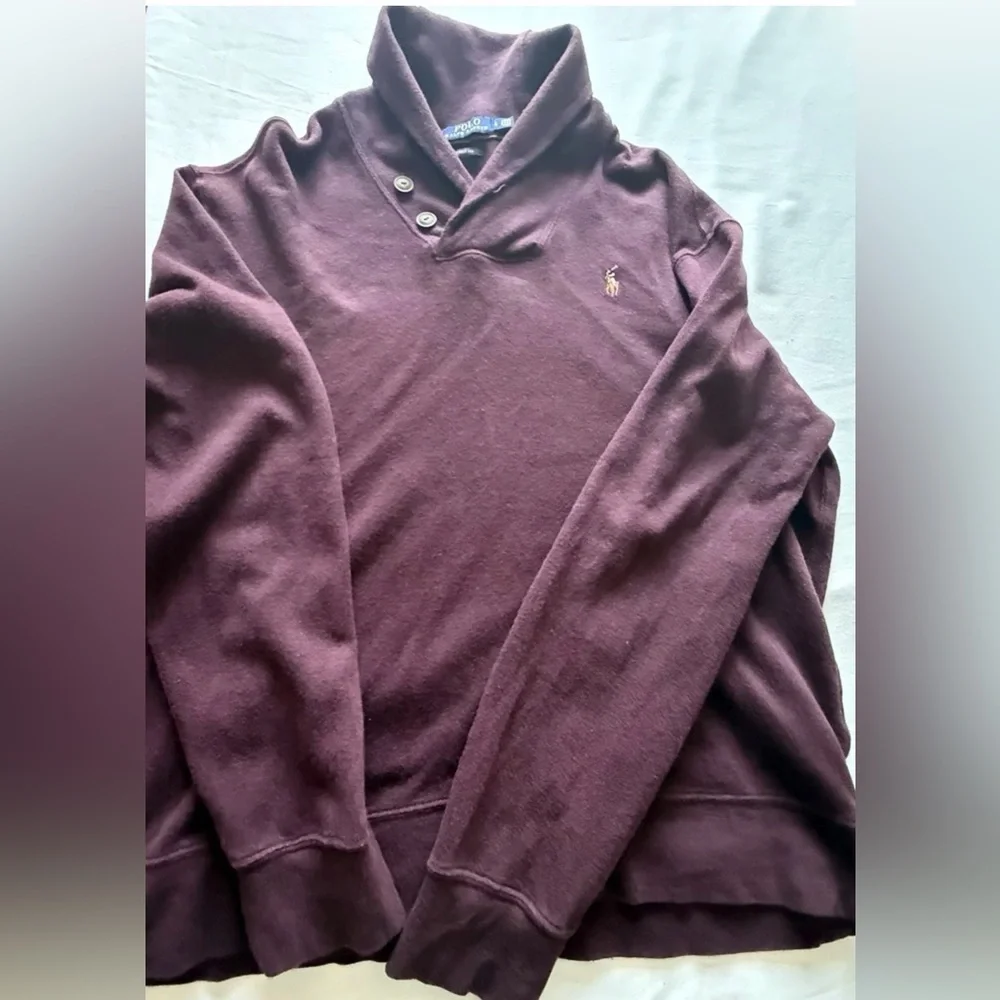 Polo Ralph Lauren Estate Rib Shawl-Collar Sweater Cotton Pullover Size L Maroon